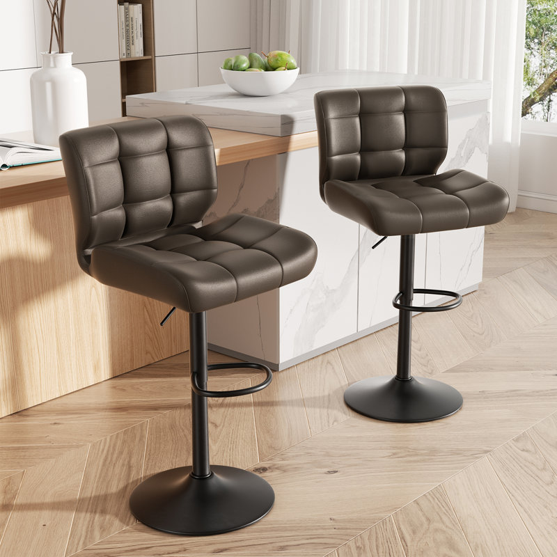 Adjustable Height Counter Stool with Metal Frame, Dark Brown