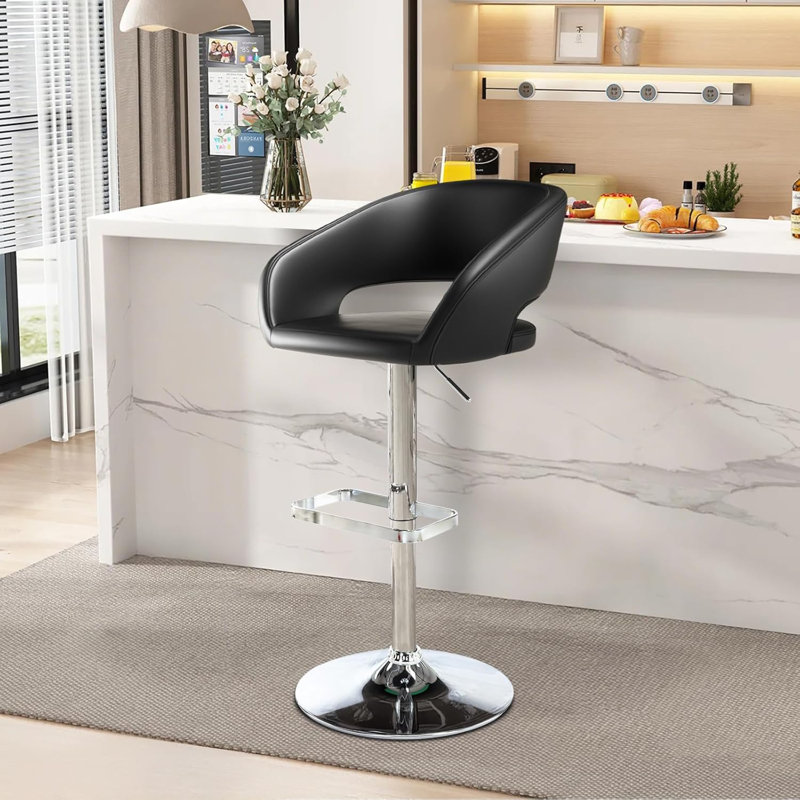 Tabouret de bar rotatif à hauteur ajustable Anastacio, Noir, Argent argent