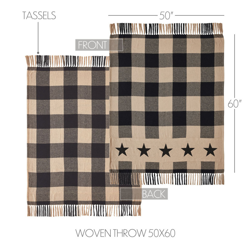 Black and Beige Cotton Star Pattern Throw Blanket 50x60