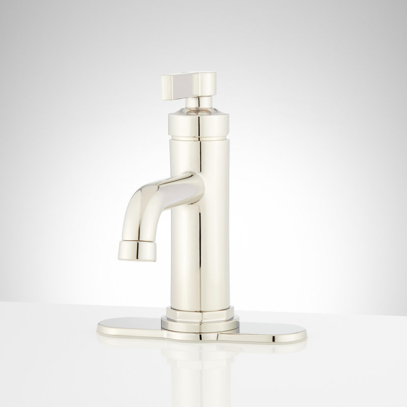 Greyfield 1.2 GPM Single Hole Bathroom Faucet with Metal Lever Handle and Pop-Up Drain Assembly, Polished Nickel
