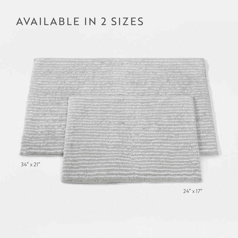 100% Cotton Pinstripe Bath Mats, Light Gray, 34 in x 21 in