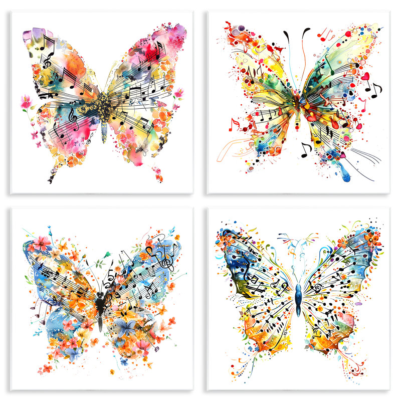  «Butterflies with Music Notes», ensemble d'art sur plaque par LSR Design Studio