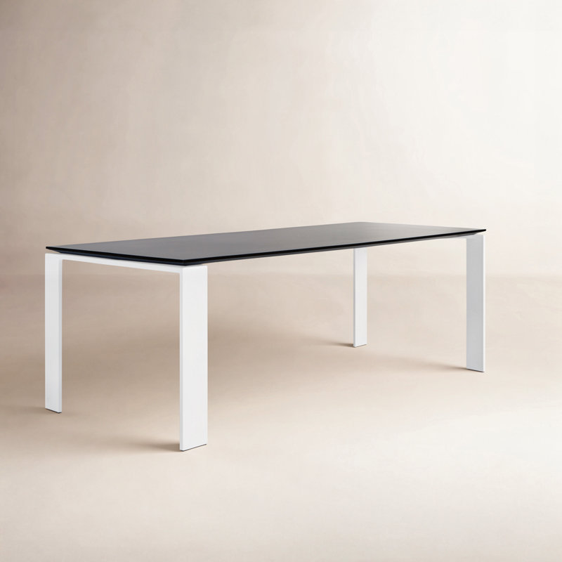 Four Metal Base Dining Table, 28" H x 88" W x 31" D, White Top/Aluminum Base