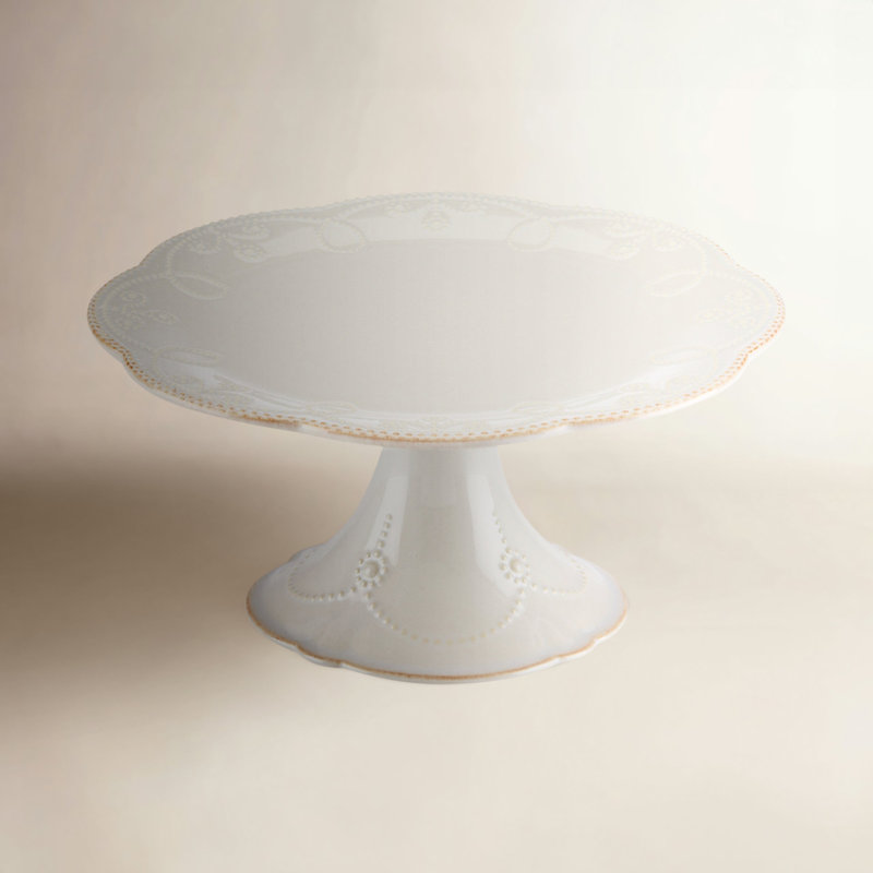 Assiette à gâteau piédestal français French Perle, Blanc