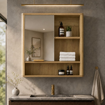 Armoire à pharmacie de salle de bain avec miroir, armoire murale avec tablettes ouvertes