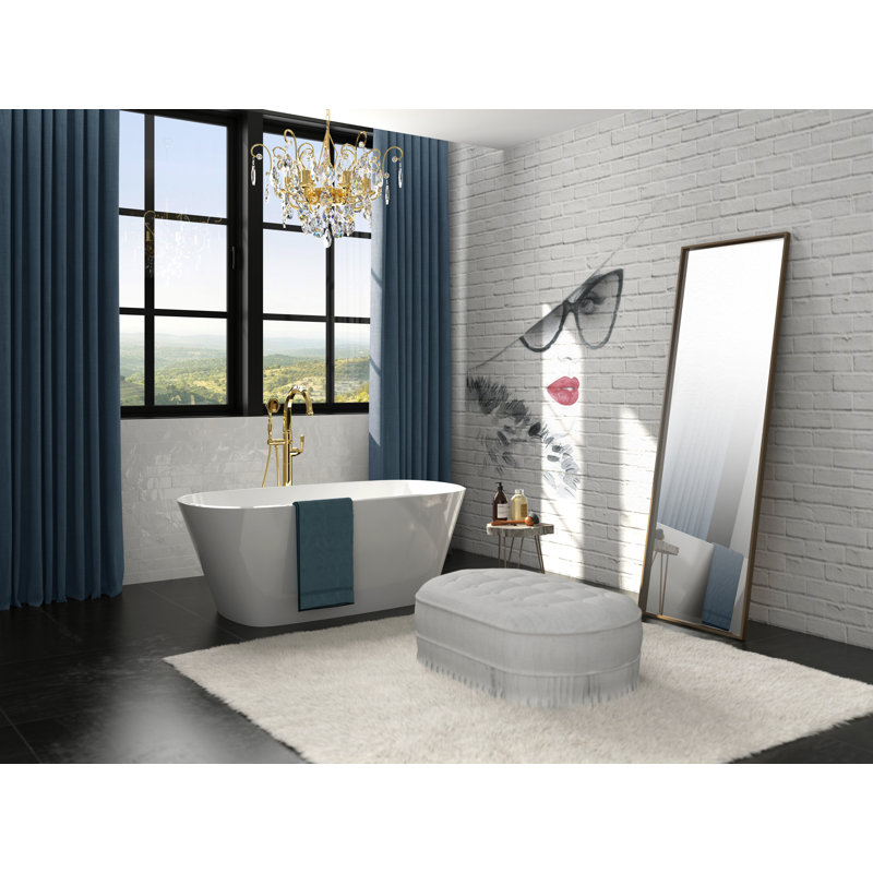 Vetralla 58-3/4" x 29-2/8" Freestanding Soaking Bathtub in Volcanic Limestone with No Overflow Hole, Gloss White