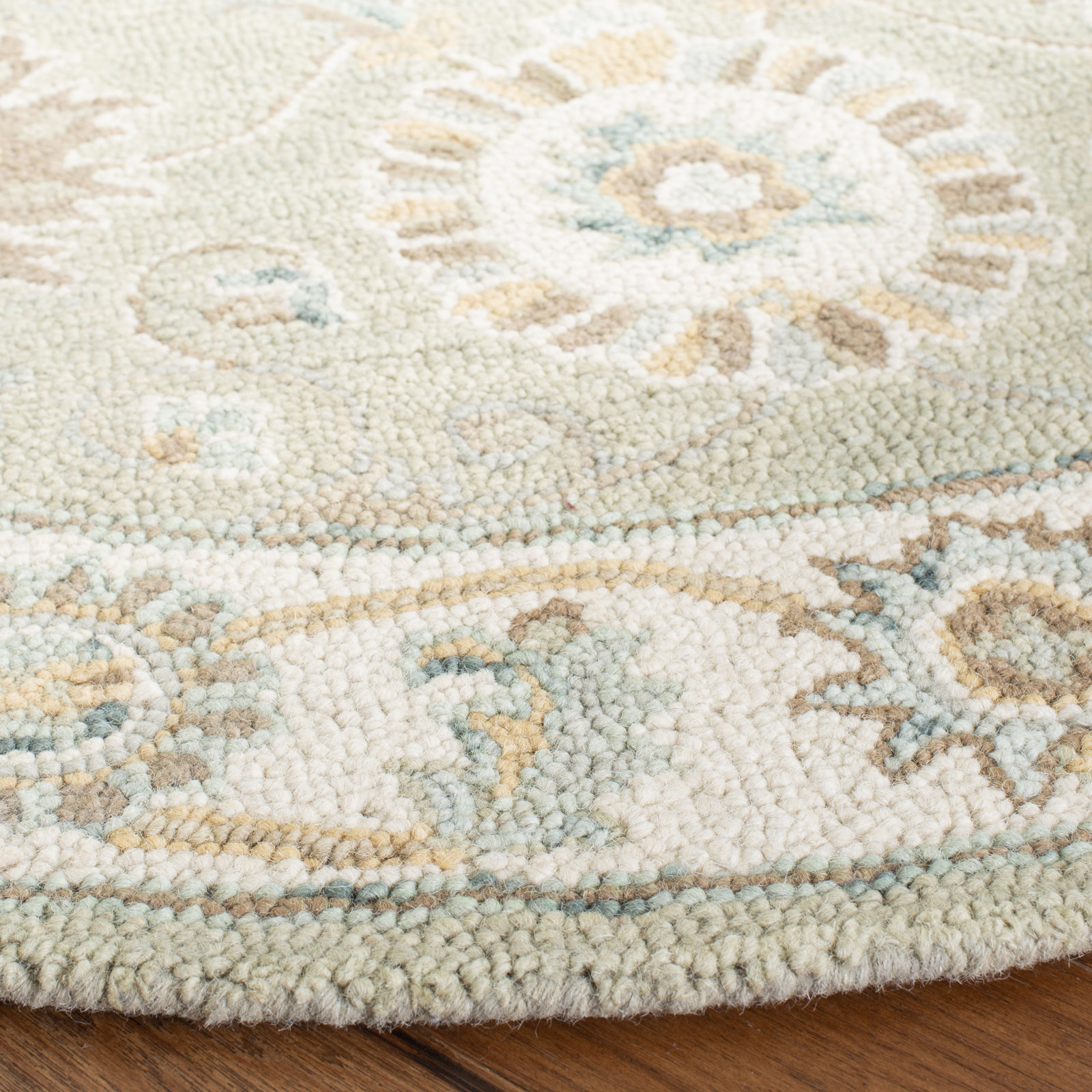Desmondia Oriental Handmade Tufted Wool Area Rug in Sage/Ivory, Round 4'