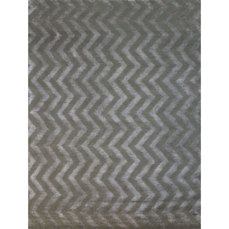 Tapis gris et crème noué à la main de haute qualité, Rectangulaire 8 pi x 10 pi