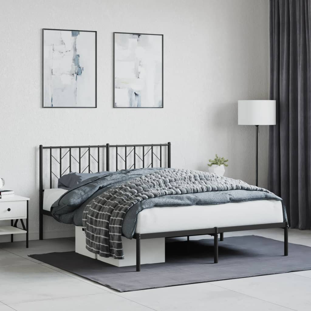 Vidaxl (Black, 140 X 190 Cm/ With Headboard) Metal Bed Frame With Headboard Mattress Foundation Black 80X200 Cm - Image 3