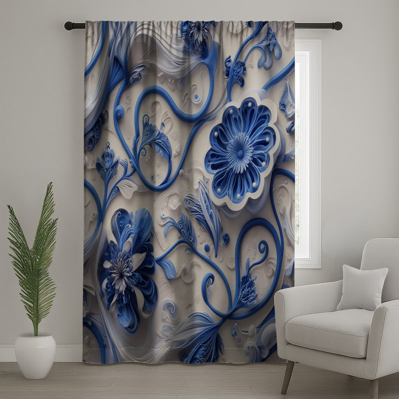 Rideaux bleus, voilages et voilages à motif floral - 1 panneau, 50" x 80" - 1 Panel, Transparent