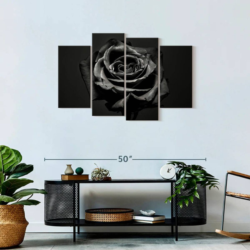" Black Rose " 4 - Pieces, 27" H x 43" W x 1.25" D