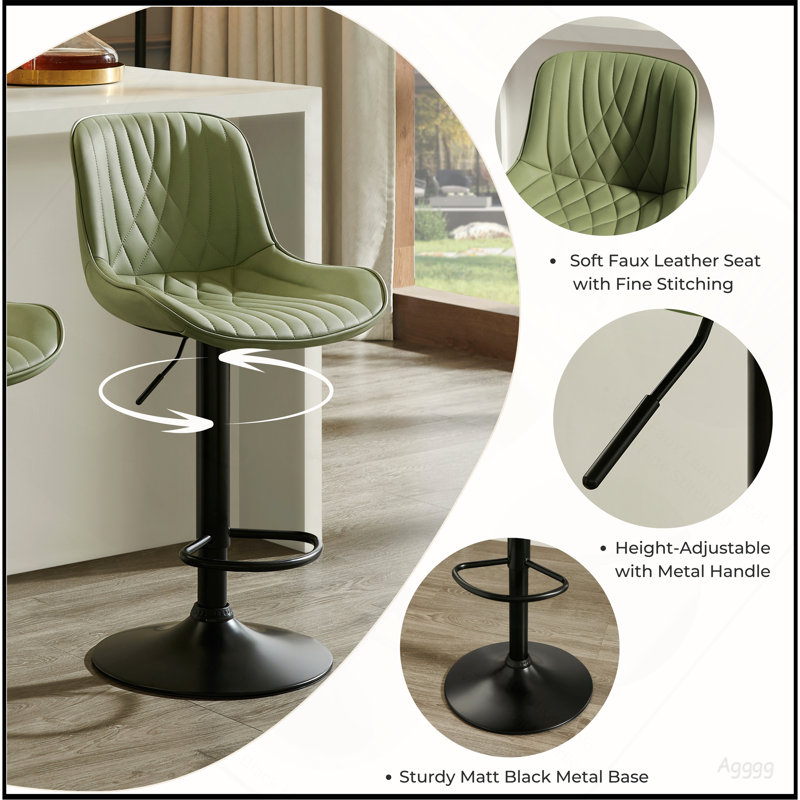 Ensemble de 2 tabourets de bar réglables Kovyn, Green/Black