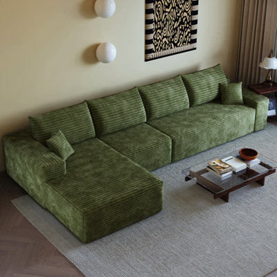 Canapé modulaire rembourré en velours côtelé 135 po avec méridienne en L 135 po, modulaire moderne pour 4 personnes, sans assemblage en velours côtelé, relaxant à la maison, requis