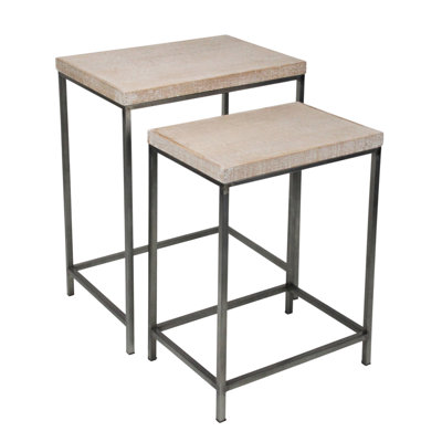  Contemporary Set of Two Black and Brown Nested Tables