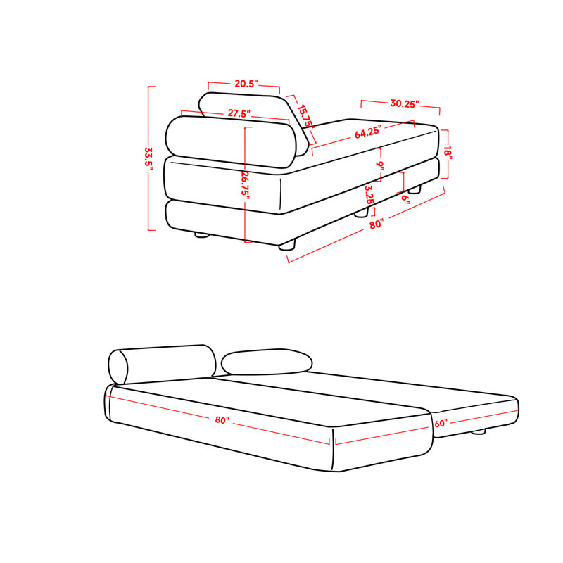 30"W Convertible Daybed - Fold Out Sleeper With Queen Size Mattress, 30" W, Blue