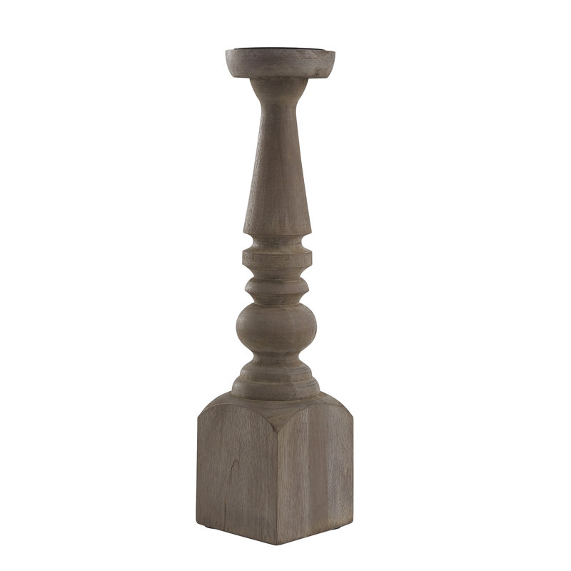 18'' H Wood Tabletop Candlestick, Gray