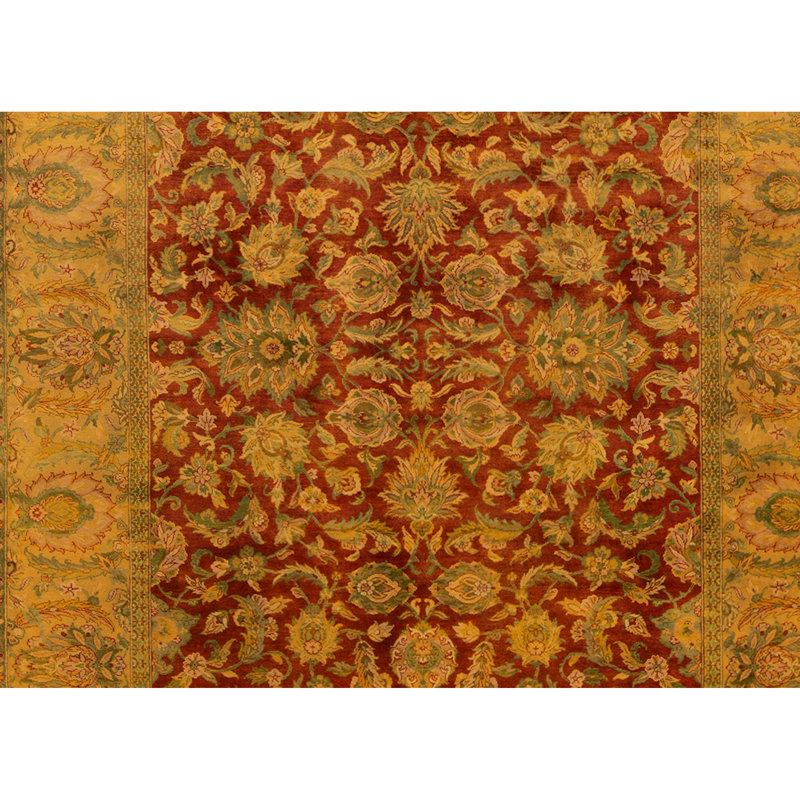 Hand Knotted Wool Area Rug in Red And Gold