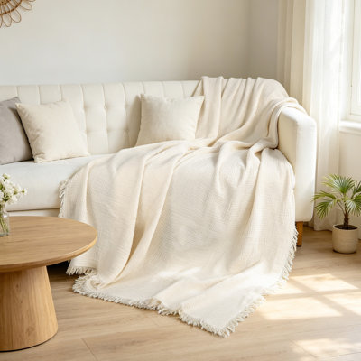 100% Cotton Gauze Self Fringe Throw