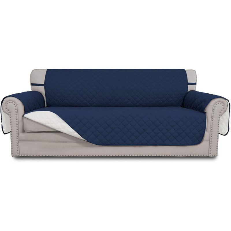 Sofa Slipcover, Navy/Ivory Fabric, 53" H x 66" W x 23" D