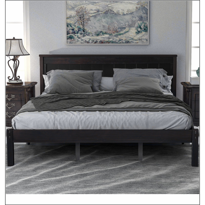 Platform Bed Frame with Headboard, Espresso, Queen