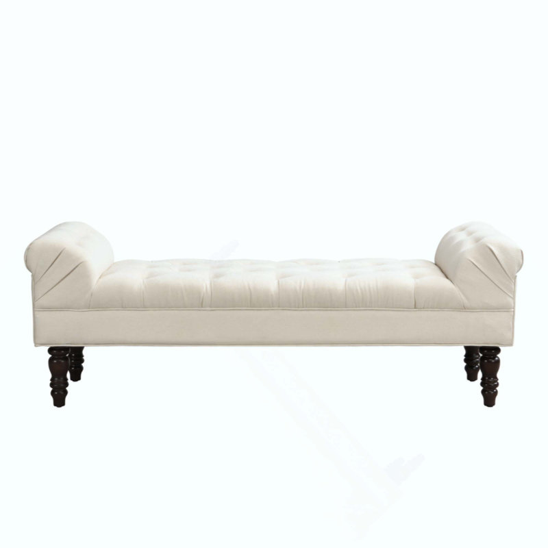 Button-Tufted End Of Bed Bench,Large Upholstered Ottoman,Foot Rest With Legs,Footstool With Rolled Arms,Upholstered Fabric Bench,Indoor Bench For Bedroom,Living Room,Entryway