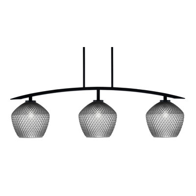 Luminaire pour îlot de cuisine 3 lumières kurve au fini noir mat avec verre texturé fumé de 9 po