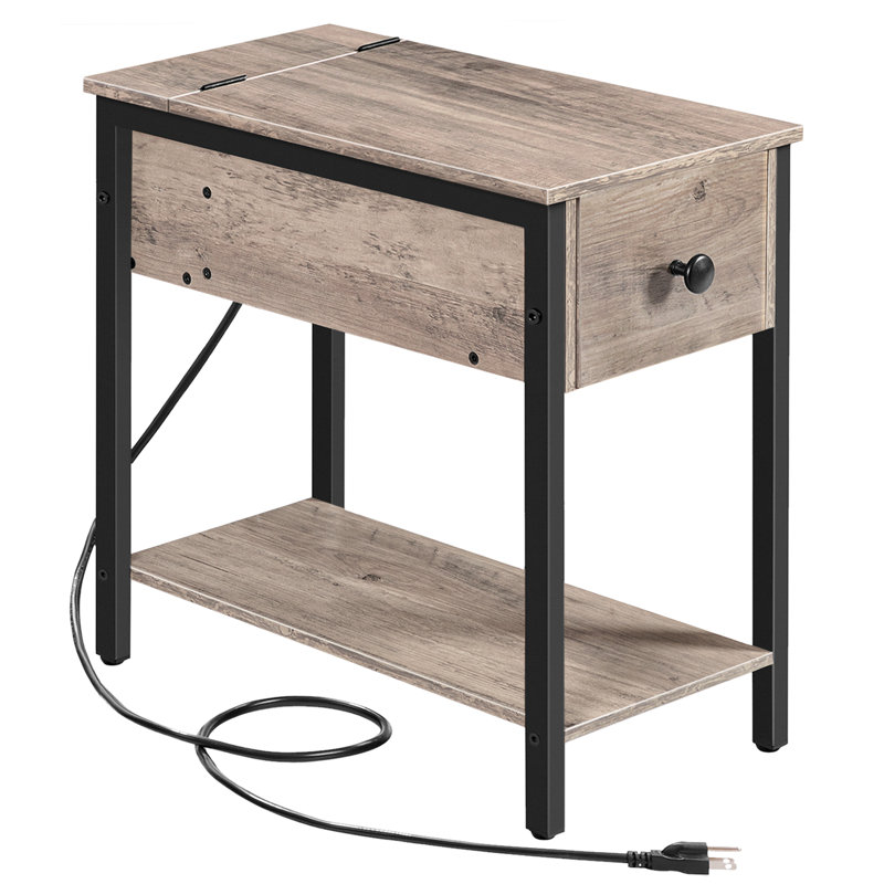 Huspon 24" End Table with Storage and Charging Station, Grey