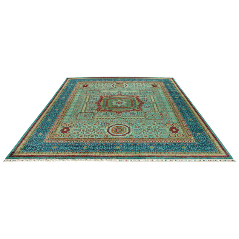Tapis tribal turc vert et bleu 8 x 10