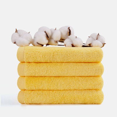 Hand Towels with Hanging Loop (4-Pack 16x28in), Organic Cotton, Siro Spun, Quick-Dry & Super Absorbent Durable for Bathroom & Gym, Vacuum-packed, OEKO-TEX Certified, Yellow