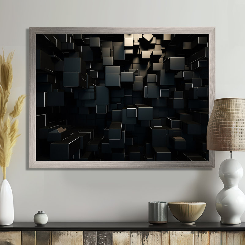 Dimensions du cube 3D en brique noire - Décoration murale géométrique abstraite, H 12 po x l 20 po x P 1 po