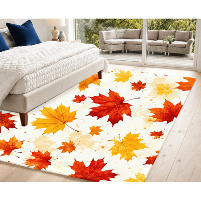 Tapis feuille d'érable d'automne, couleurs d'automne éclatantes, conception éclaboussante artistique, surface en velours, tapis antidérapant, décoration intérieure confortable pour le salon, la chambre à coucher, la salle à manger, le couloir, appartement