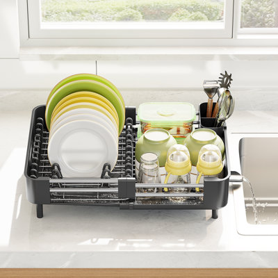 Adjustable Stainless Steel Kitchen Dish Rack, Extendable Dish Drying Rack,Plate Rack, Extra Large Capacity Dish Drainer