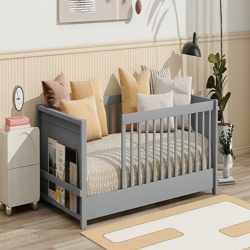 Base de lit plateforme simple avec support à livres intégré, Gris
