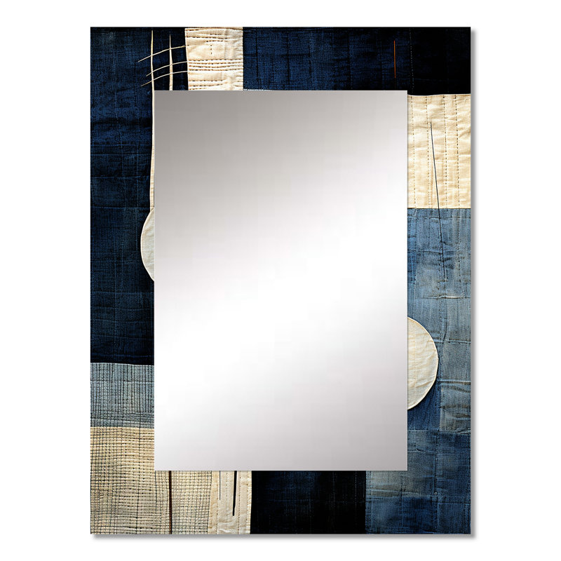 Blue Azure Geometric collages - Abstract Collages Decorative Wall Mirror, Modern Mirror, Printed Metal Art, 32" x 24"
