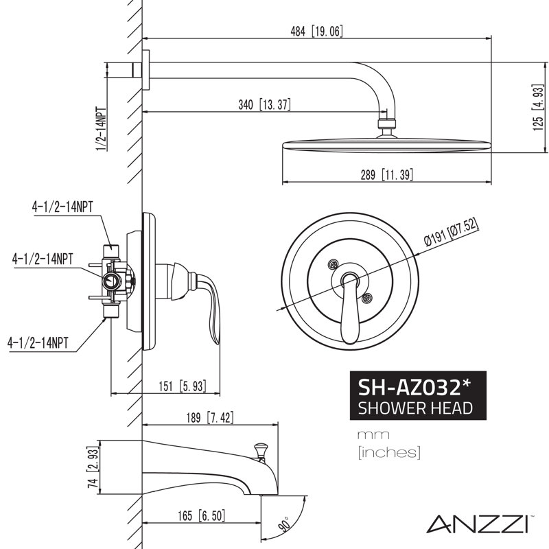 Meno Tub & Shower Faucet with Rough in-Valve, Brushed Nickel