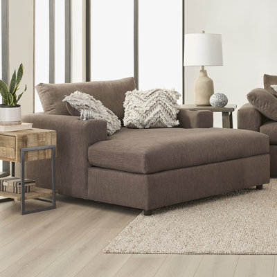 Hughes Furniture 54.5" Wide Oversized Upholstered Theater Chaise with 2 Cup Holders - Lilou Espresso