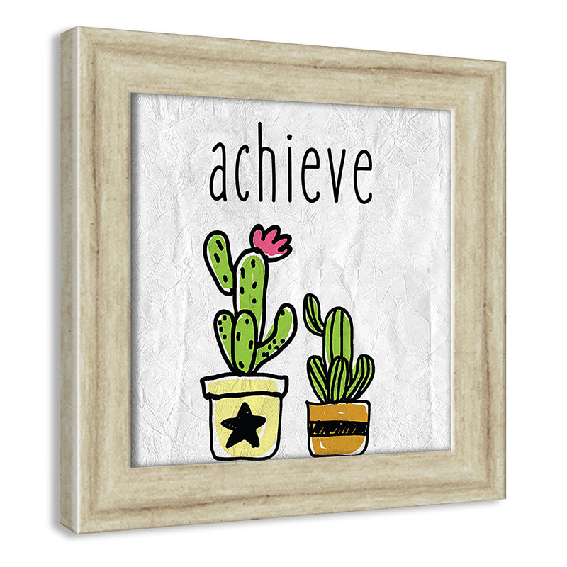Impression sur papier Cacti C, Cadre plat beige, H 8 po x l 8 po x P 0,6 po