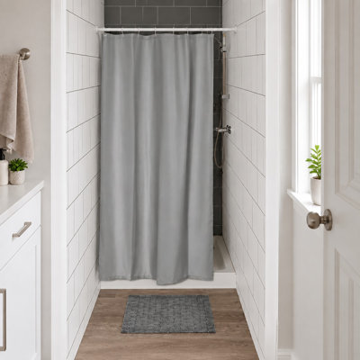 Rideau de douche uni en polyester à demi-taille + 8 crochets