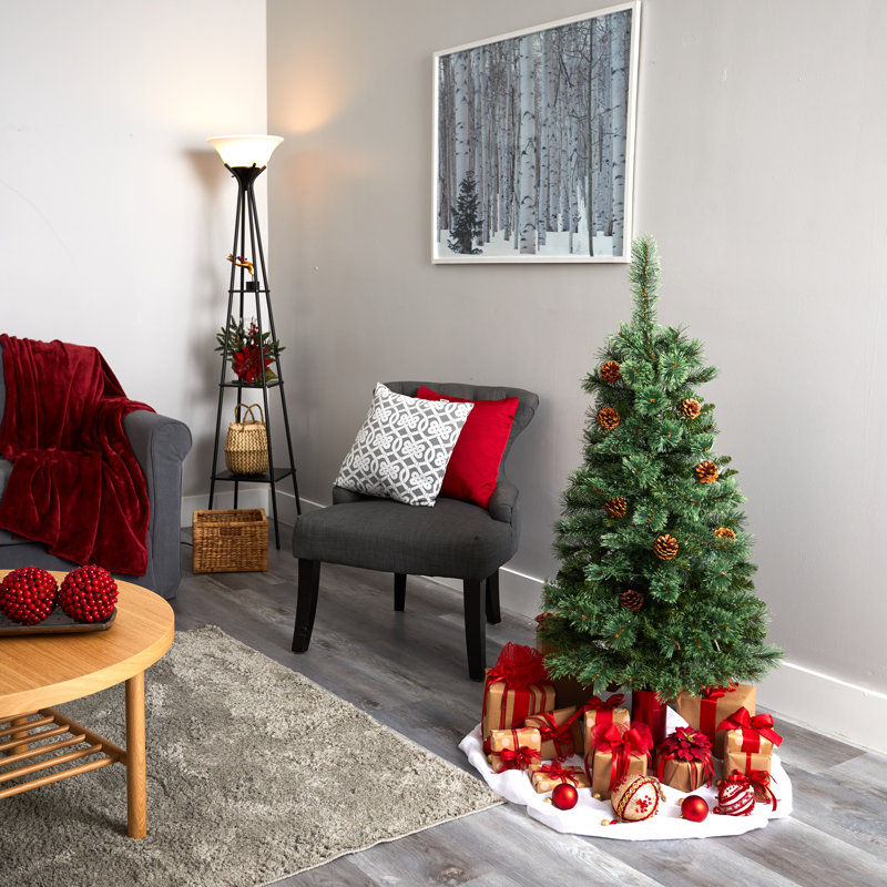 Arbre de Noël vert avec plumes de pin et DEL, H 4 pi