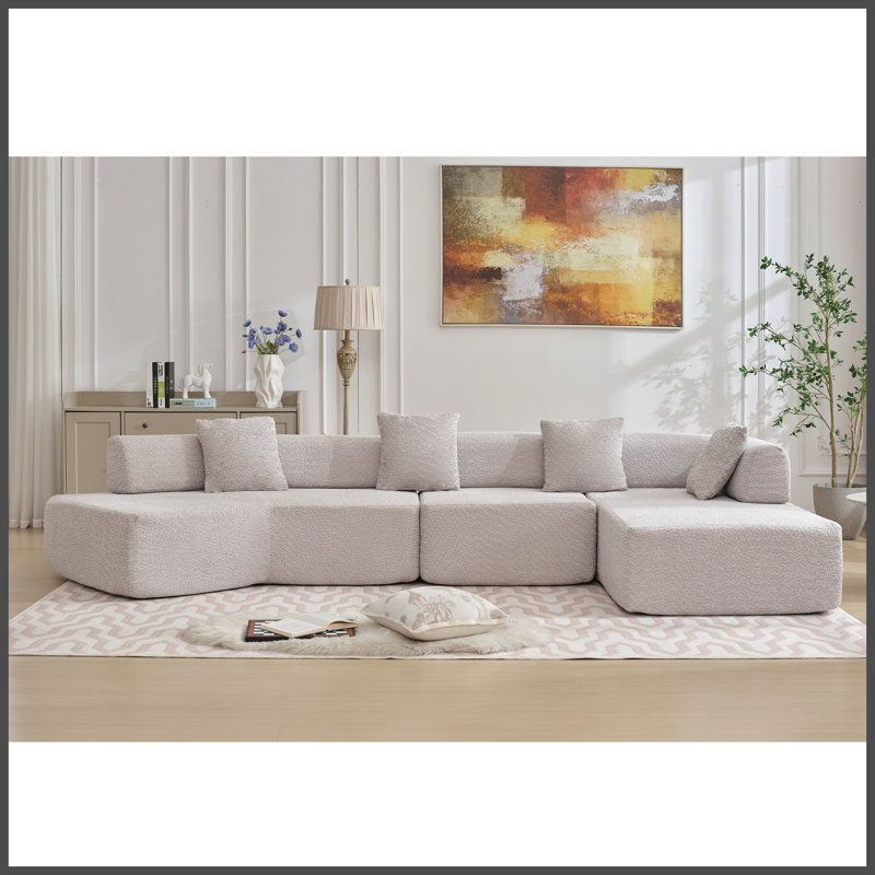 [NOUVEAUTÉ] [VIDÉO DISPONIBLE] Canapé d'angle minimaliste moderne de 140 po (356 cm), aucun ensemble requis, coussins, canapé modulable, canapé avec méridienne, combinaison libre, rembourrage en mousse, 4 places, gris