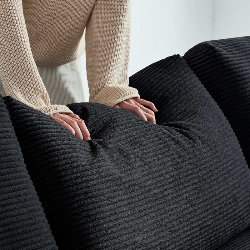Canapé modulaire en osier 2 pièces Boneless, Velours côtelé noir