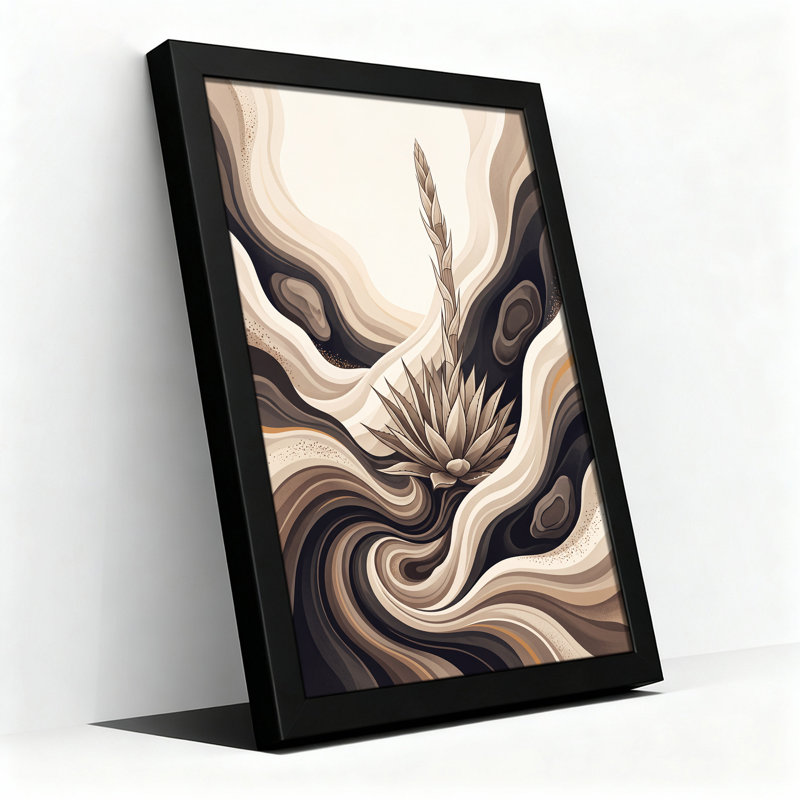 Art mural stylisé agave sur fond ondulé de vagues brunes et brunes, H 36 po x l 24 po