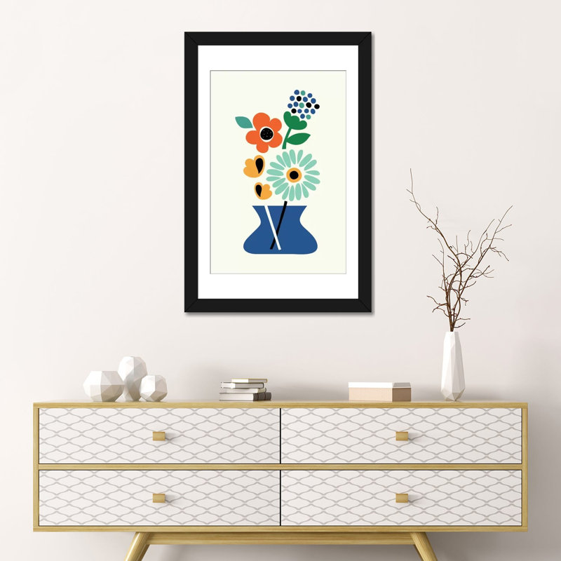 «Floral Time», impression sur toile, Papier d'art encadré noir, Blanc, H 24 po x l 16 po x P 1 po
