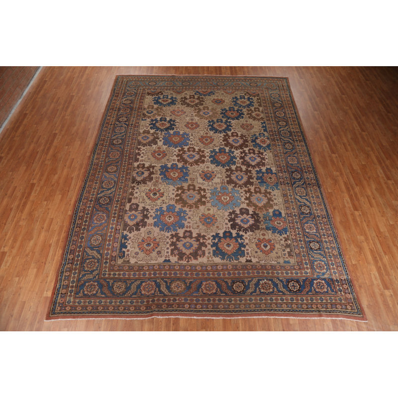Tapis beige / brun / bleu en laine noué à la main de conception unique 1900 pi 10 pi 7 po x 14 pi 1 po 1900S