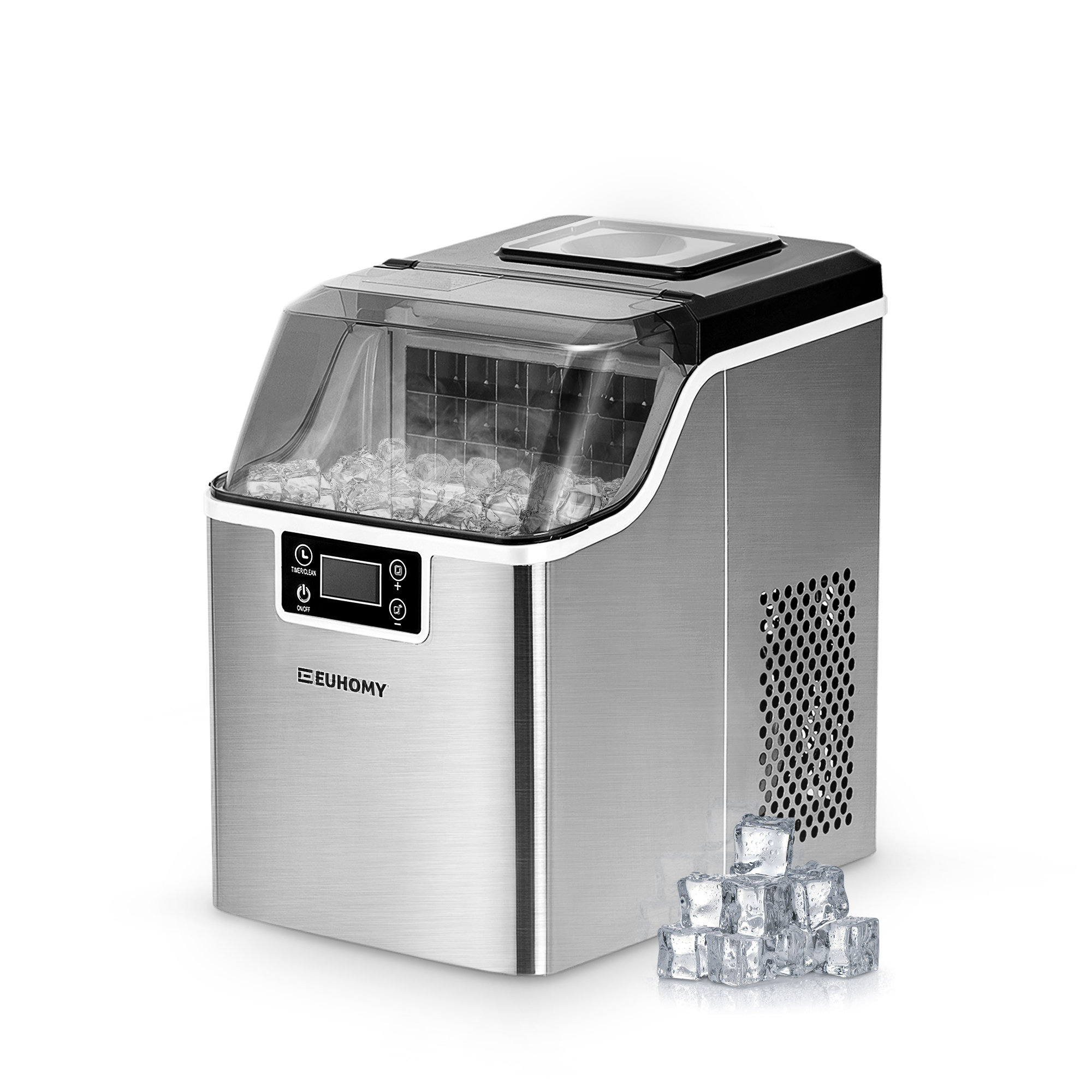 EUHOMY Ice Maker Machine Countertop, 26 lbs in 24 Hours, 9 Cubes Ready in 8  Mins (Sliver) 
