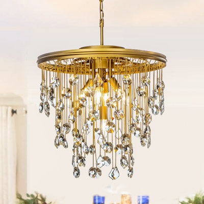 Kahlil  5-Light Antique Brass Mid-Century Modern Round Tiered Chandelier Elegant Crystal Dining Room Lights