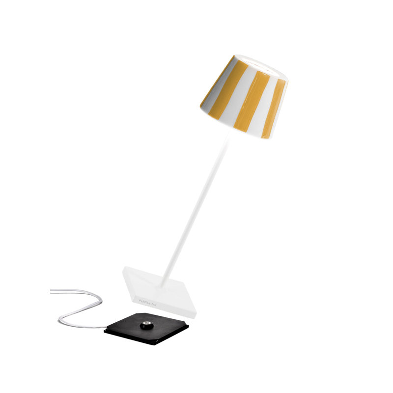 Poldina Pro Table Lamp With Lido Ceramic Shade, White Lamp/Yellow Stripes