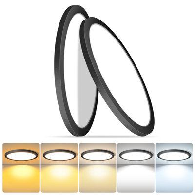 2pk 12 Inch Round Black Ceiling Light, 25W 120V 5CCT Dimmable Slim LED Ceiling Light, Close to Ceiling Light Fixtures for Bedroom, Kitchen, Hallway, Laundry