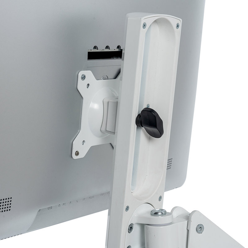 Set of 2 White Monitor Mounts with Adjustable Keyboard Tray