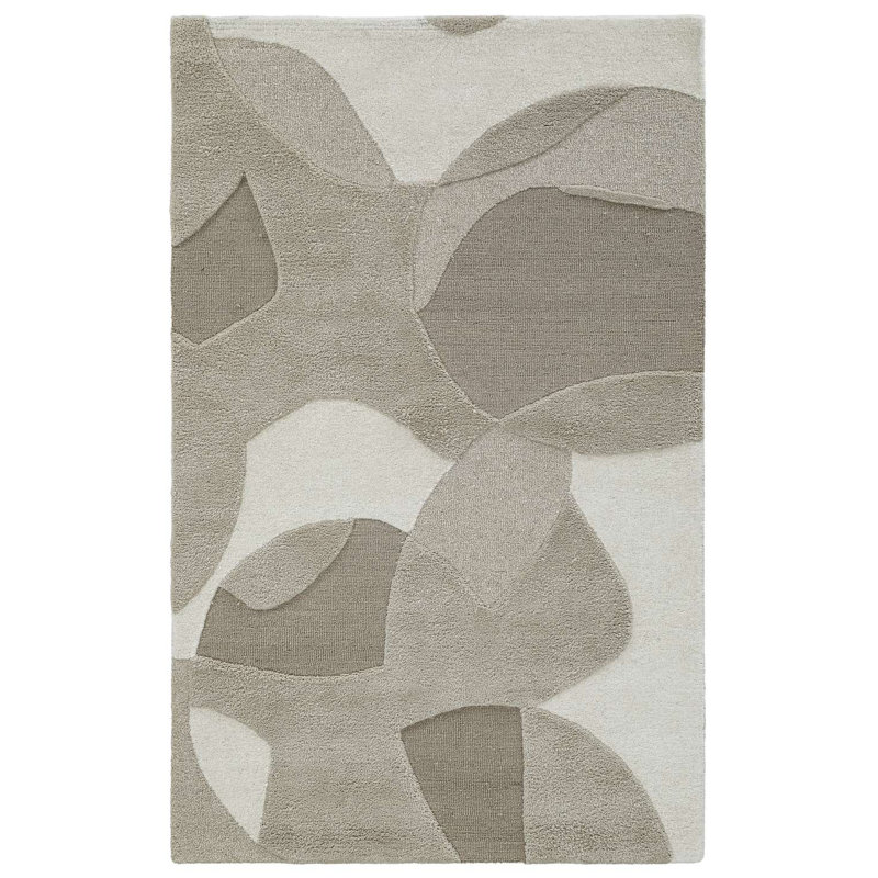 Rectangle Abstract Hand Tufted Wool Area Rug in Natural, Rectange 5' x 8'
